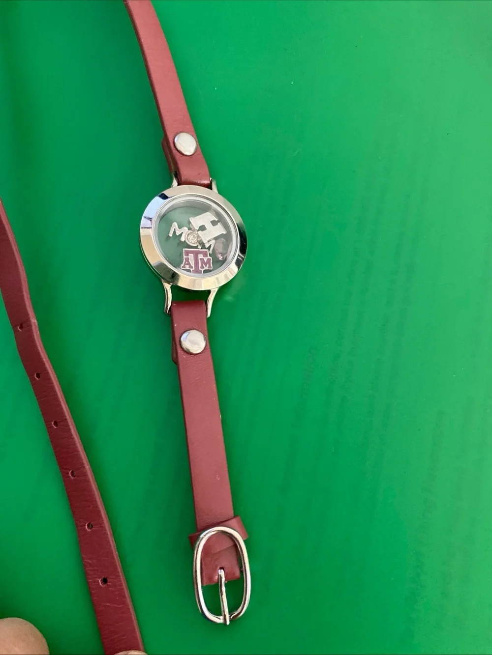 Origami Owl Maroon Leather Wrap Locket Bracelet Watch